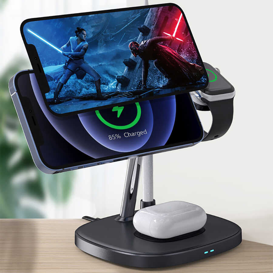 Wiwu Power Air M8 4 in 1 Mıknatıslı Kablosuz Telefon-Saat-Kulaklık Şarj Standı - 5 Wiwu Power Air M8 4 in 1 Mıknatıslı Kablosuz Telefon-Saat-Kulaklık Şarj Standı - 5